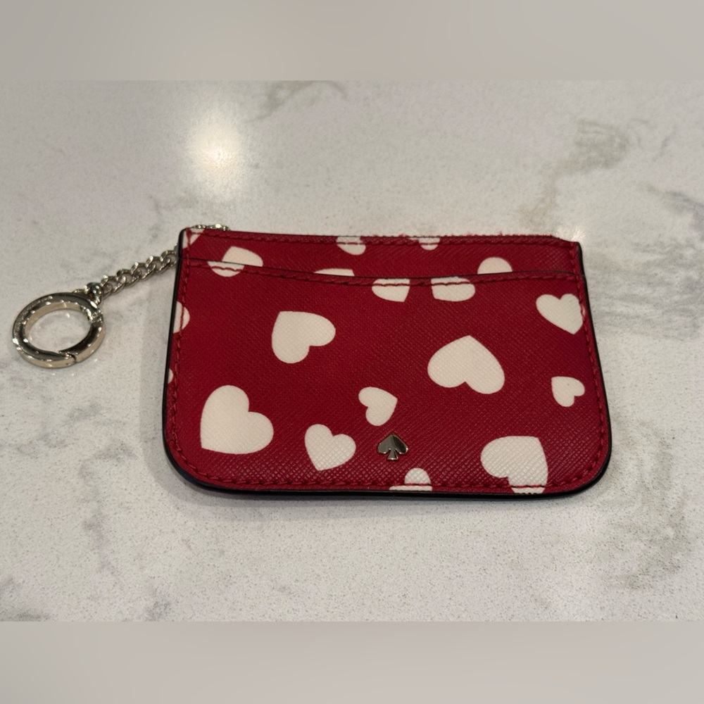 Kate Spade Red and Cream Heart Card Holder Keychain